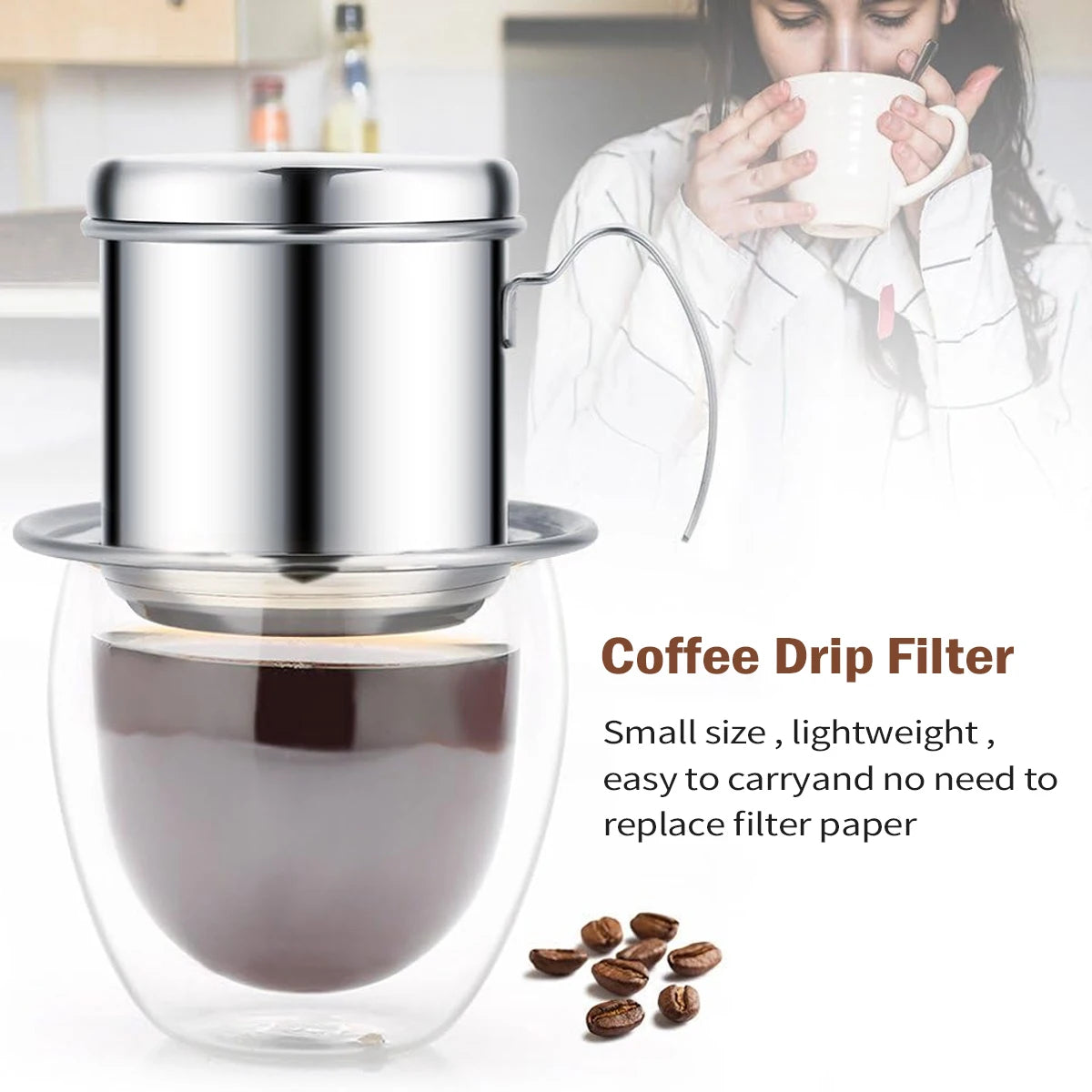 Vietnamese Coffee Drip Filter Small French Press Portable Cup Stainless Steel Vietnamese Coffee Maker for Camping