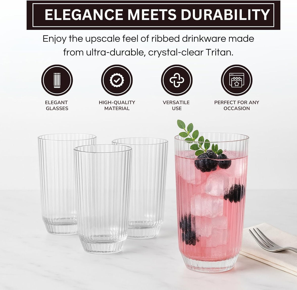 The Ribbed Drinking Glasses, Set of 4